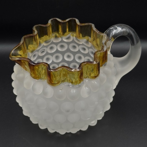 Unmarked Other - Hobbs Small Pitcher Cream Sugar Frances Ware Frosted Amber Dewdrop‎ Hobnail